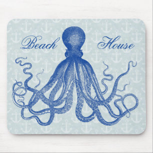 Vintage blaue Krake mit den Ankern personalisiert Mousepad