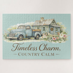 Vintage Blaue Lastwagen Hütte Wildblumen Friedlich