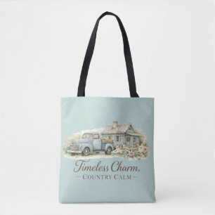 Vintage Blaue Lastwagen Hütte Wildblumen Friedlich Tasche