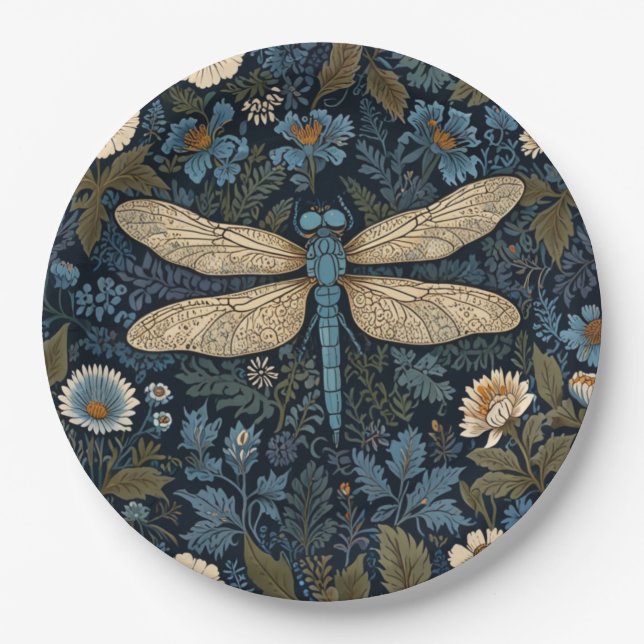 Vintage blaue Libelle Pappteller (Vorderseite)