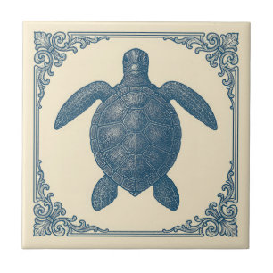 Vintage blaue Meeresschildkröte Fliese