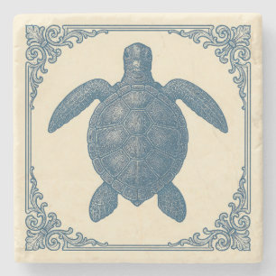 Vintage blaue Meeresschildkröte Steinuntersetzer