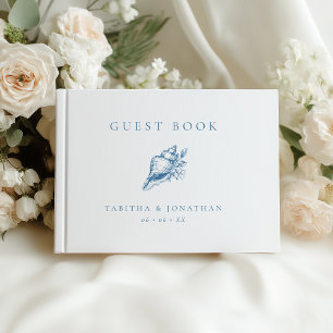 Vintage Blaue Muschel Strandhochzeit Gästebuch
