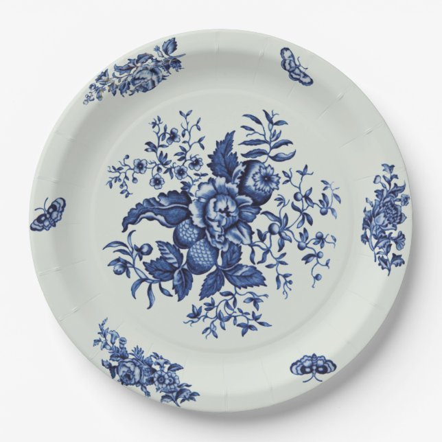 Vintage blaue Papierplatte Pappteller (Vorderseite)