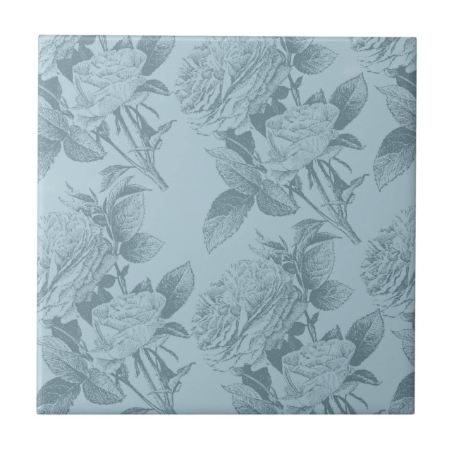 Vintage blaue Rose Fliese (Vorderseite)