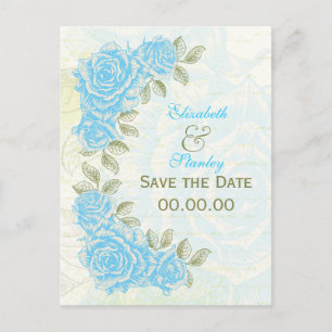 Vintage blaue Rose Hochzeit Das Datum Postkarte sp