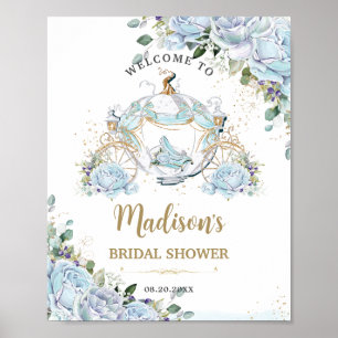 Vintage Blaue Rosen Prinzessin Kutsche Brautdusche Poster