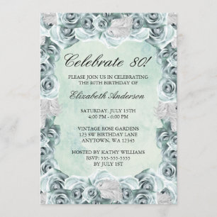 Vintage blaue Rosen und Feder-80. Einladung