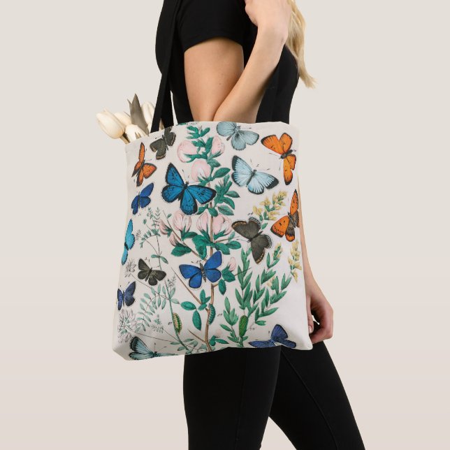 Vintage blaue Schmetterlinge Illustration Tote Bag Tasche (Von Nahem)