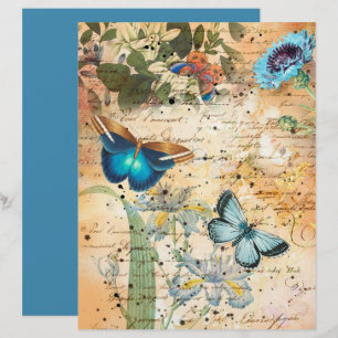 Vintage blaue Schmetterlinge und Blume Scrapbook P