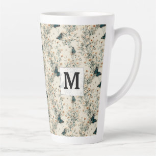 Vintage Blaue Schmetterlings-Blumen-Monogramm Milchtasse