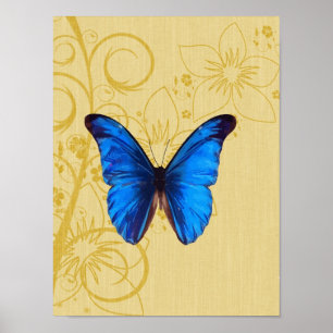 Vintage blaue Schmetterlingskunst Poster