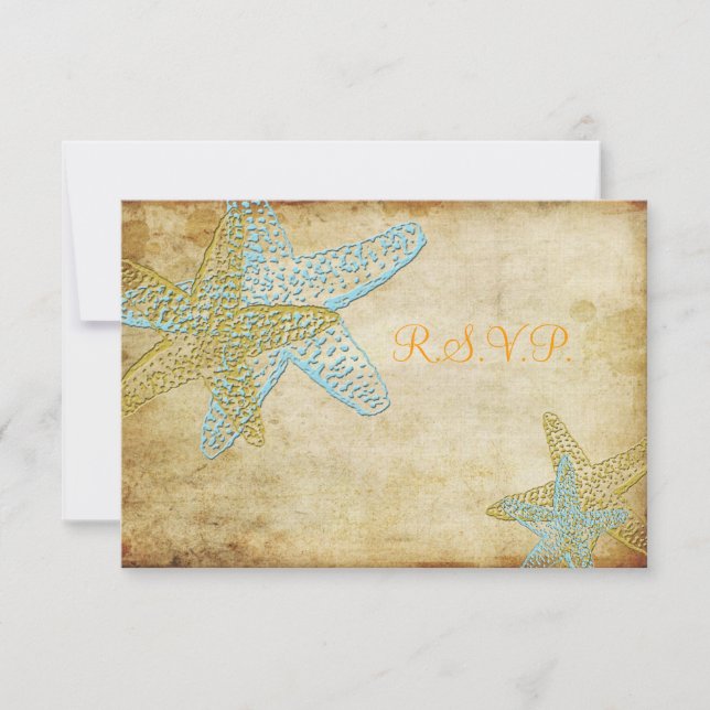 VINTAGE BLAUE STARFISH-BREITERINVITATIONEN RSVP KARTE (Vorderseite)