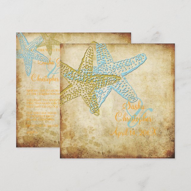 VINTAGE BLAUE STARFISH WEDERINVITATIONEN EINLADUNG (Vorne/Hinten)