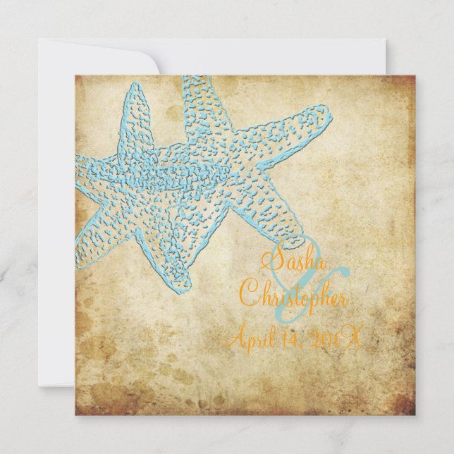 VINTAGE BLAUE STARFISH WEDERINVITATIONEN EINLADUNG (Vorderseite)