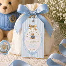 Vintage Blaue Streifen-Polo-Teddybär-Baby-Shower