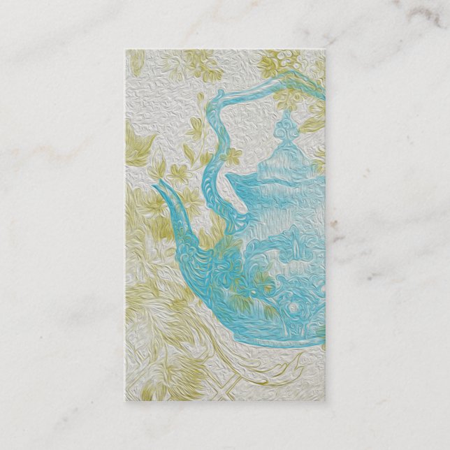 Vintage blaue Tee-Topf-Blumen Visitenkarte (Vorderseite)