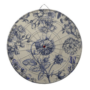 Vintage Blaue Toile-Botanische Florale Antiquität  Dartscheibe