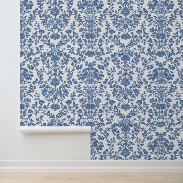 Vintage Blaue Toile de Jouy Tapete (Anwendung)
