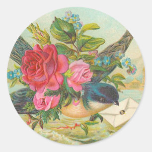 Vintage blaue Vogel-Aufkleber Runder Aufkleber