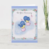 Vintage Blaue Vogel Musikalische Hochzeit Karte