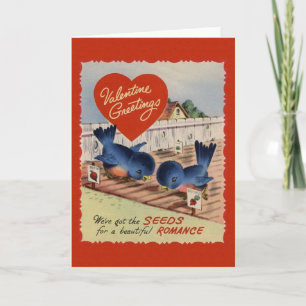 Vintage blaue Vogel-Samen von Romance Valentine Feiertagskarte
