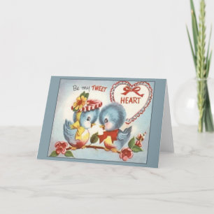 Vintage Blaue Vögel Valentinstag Grußkarte Karte