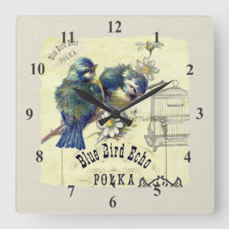 Vintage blaue Vogelbirdcage-Collage Quadratische Wanduhr