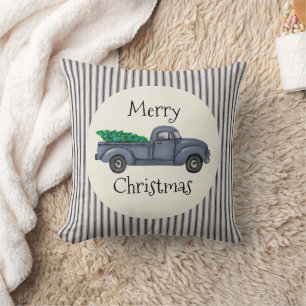 Vintage Blaue Weihnachtsbaum-Lieferwagen Kissen