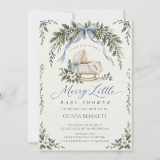 Vintage Blaue Weihnachtswiege Baby Shower Einladung