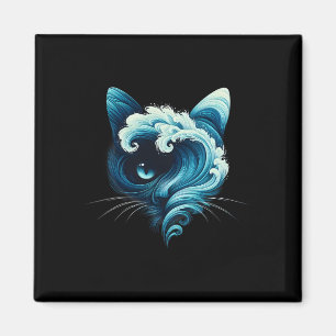 Vintage blaue Welle von Katzen Ladys Blaue Katzen Magnet