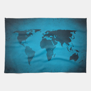 Vintage blaue Weltkarte Geschirrtuch