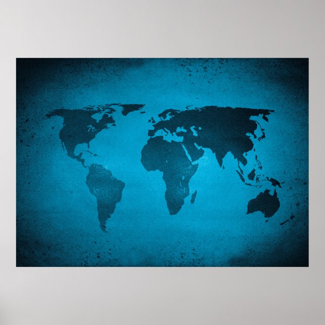 Vintage blaue Weltkarte Poster (Vorne)