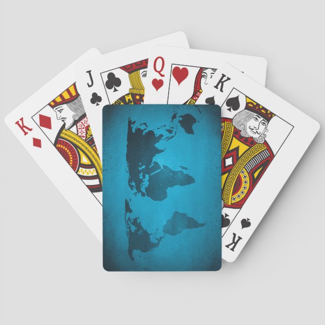 Vintage blaue Weltkarte Spielkarten (Rückseite)
