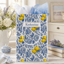 Vintage Blaue Zitrone Botanisches Muster Name