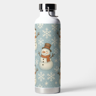 Vintage blauer Schneemann und Schneeflocken Weihna Trinkflasche