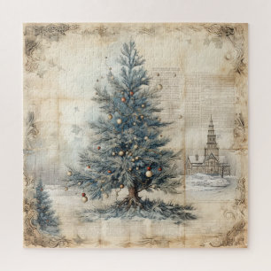 Vintage blauer Weihnachtsbaum-Puzzle