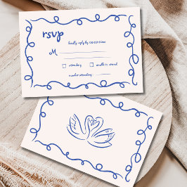 Vintage Blauer Whimsikale Hochzeit von Hand RSVP Karte
