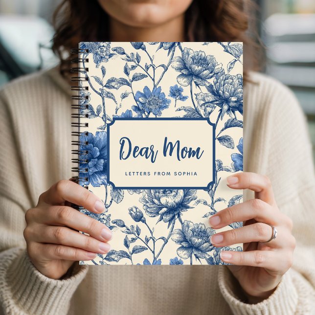 Vintage Blaues Blumenmuster Muttertag | Benutzerde Notizbuch (Vintage Blue Floral Mother’s Day Journal | Custom Letters to Mom Memory Journal)