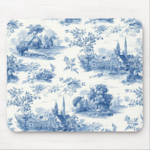 Vintage-blaues französisches Toile Jouy Blumenmust Mousepad
