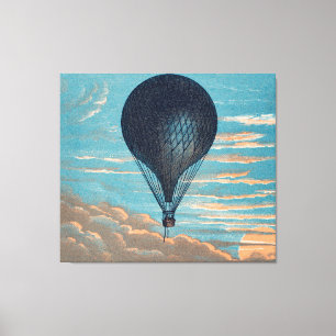 Vintage Blaues Heißluftballon-Gemälde Leinwanddruck