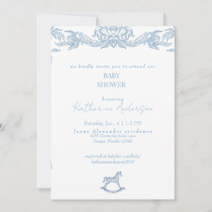 Vintage Blaues Schaukelpferd Baby Shower Einladung