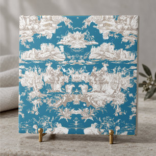 Vintage blaues türkis Toile de Jouy Monogramm Fliese