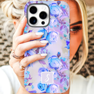 Vintage Blaues und Lavendel Blumenmonogramm iPhone 16 Pro Max Hülle