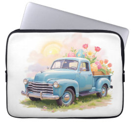 Vintage Blaulastwagen mit Ostereiern & Tulpen Laptopschutzhülle