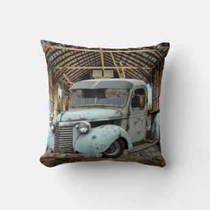 Vintage Blaulastwagen Rustikale Scheune Kissen