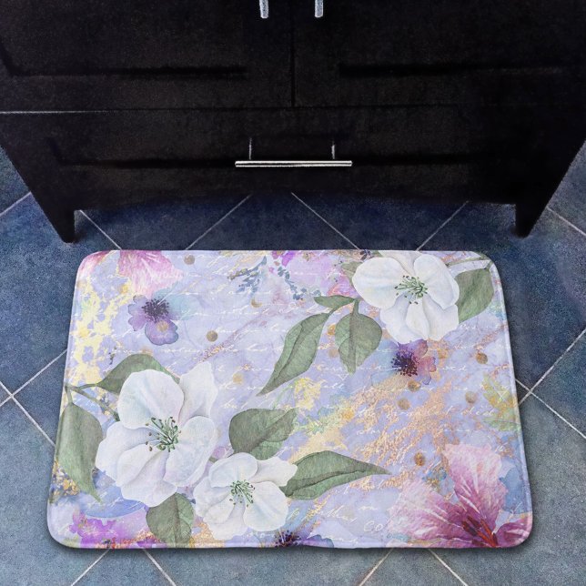 Vintage bläuliche lila Goldschrift Badematte (Von Creator hochgeladen)