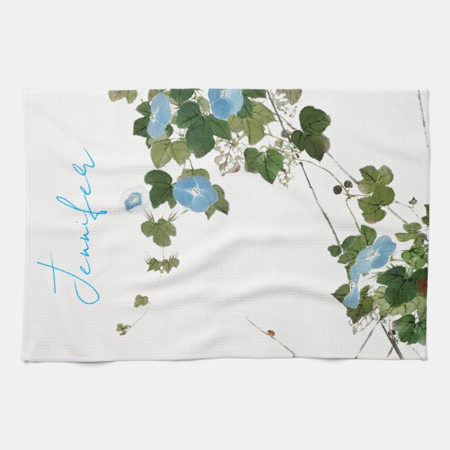 Vintage bläuliche Pastellfarben Name Geschirrtuch (Horizontal)