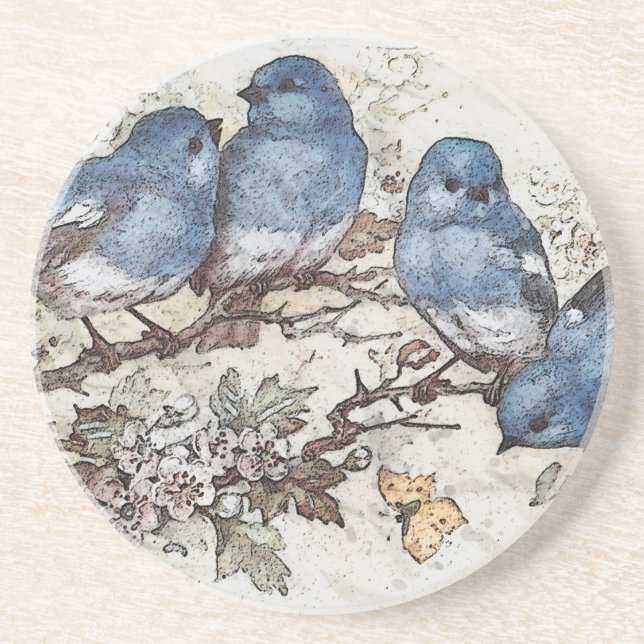Vintage Blauvogeldarstellung Getränkeuntersetzer (Vorne)