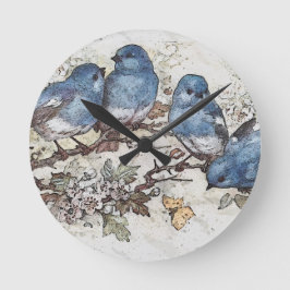 Vintage Blauvogeldarstellung Runde Wanduhr